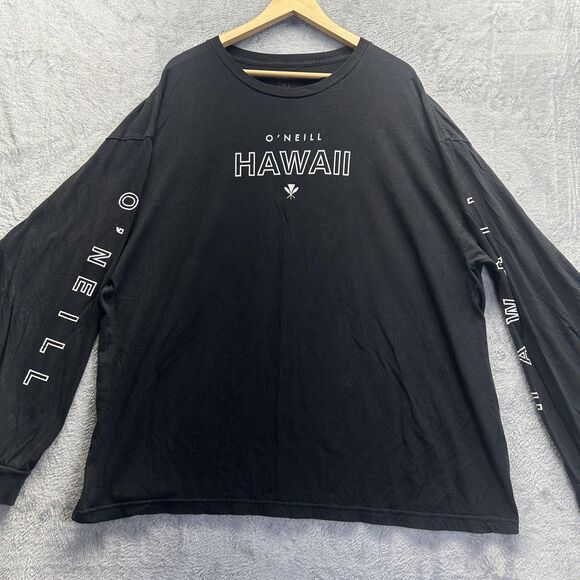 O'Neill Hawaii Shirt Mens 2XL Black Long Sleeve Graphic Surf Travel Tee - Picture 1 of 10